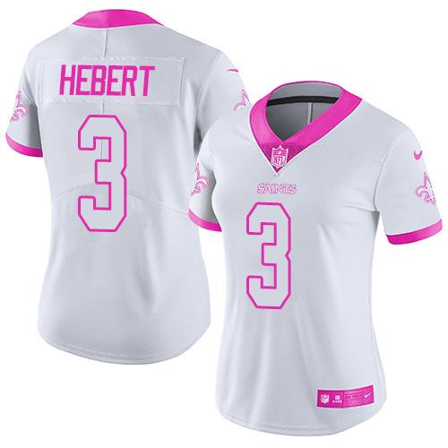 Nike Saints #3 Bobby Hebert White/Pink Women's Stitched NFL Limited Rush Fashion Jersey